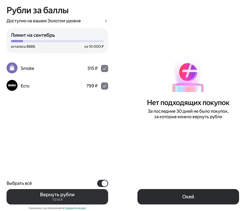 Компенсация покупок баллами Плюса в Яндекс Пэй