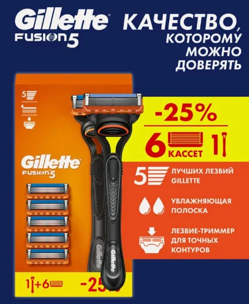 Gillette Fusion 5 (станок + 6 кассет)